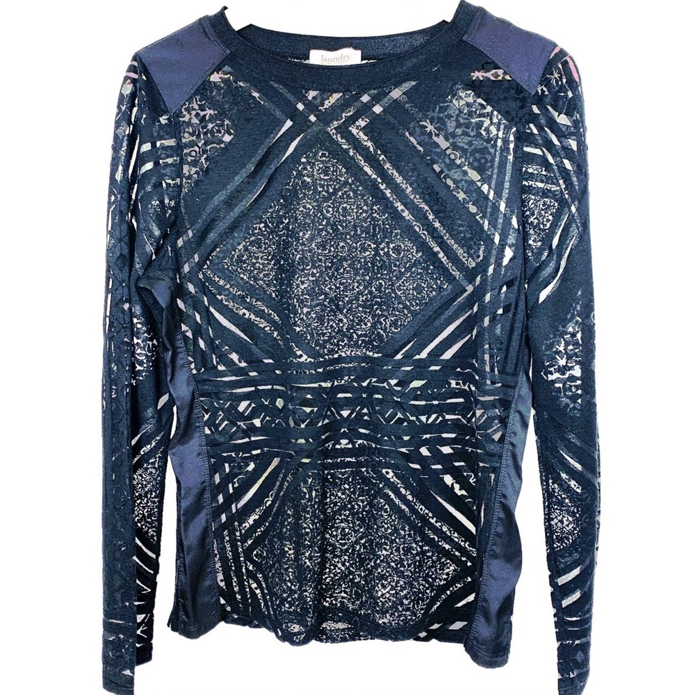 Laundry By Shelli Segal Black Mesh Longsleeve Top